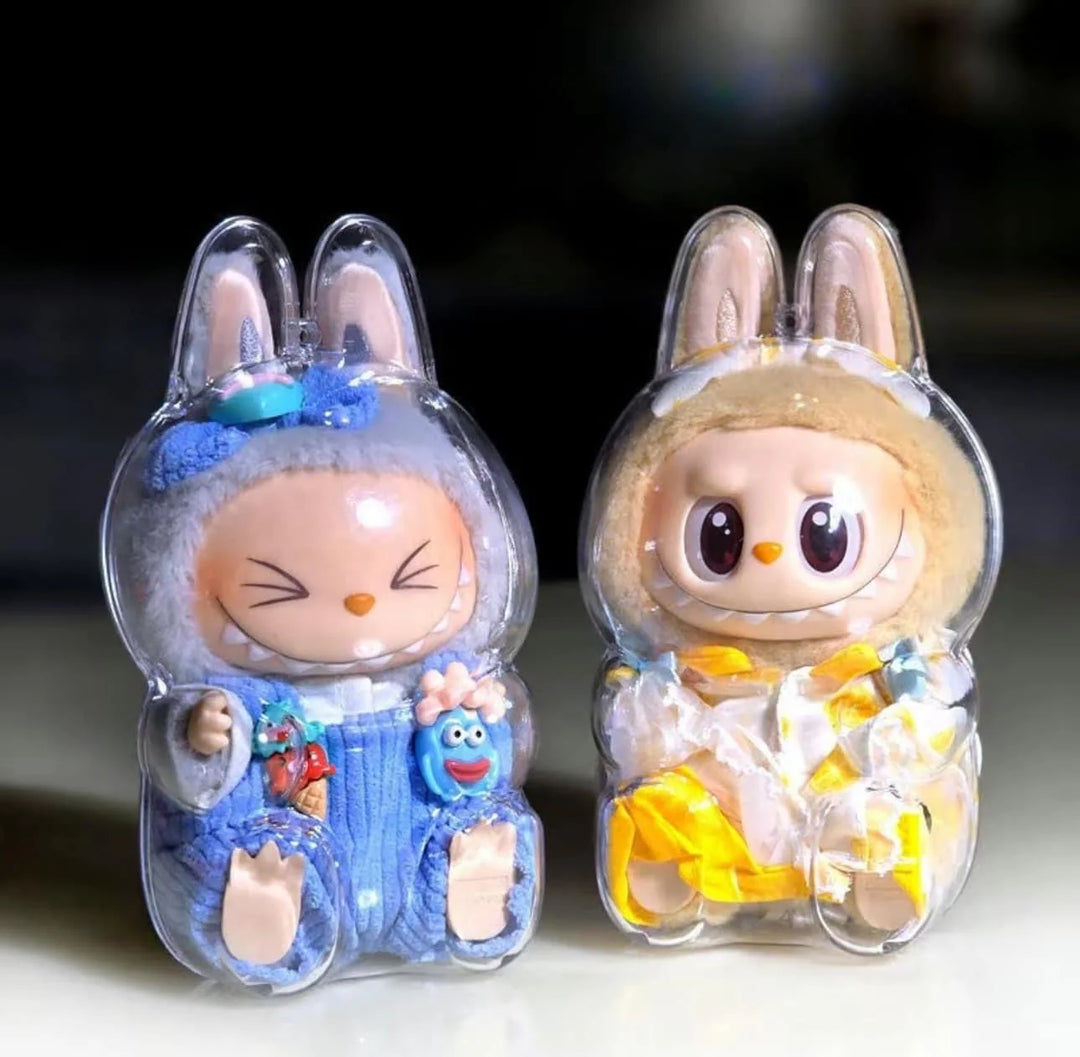 Clear 3D Labubu Protective Case – Transparent Bunny Figure Cover for Collectibles & Display